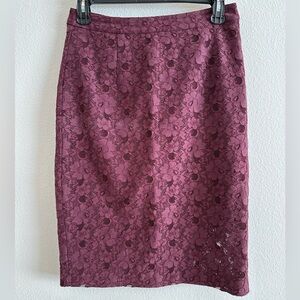 Halogen Pencil Skirt, Size 0P, Burgundy Lace